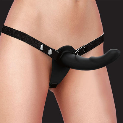 OUCH! Dual Silicone Ridged Strap-On - Black - Black Double Ended Strap-On - OU857BLK