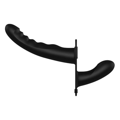 OUCH! Dual Silicone Ribbed Strap-On - Black - Black Double Ended Strap-On - OU858BLK