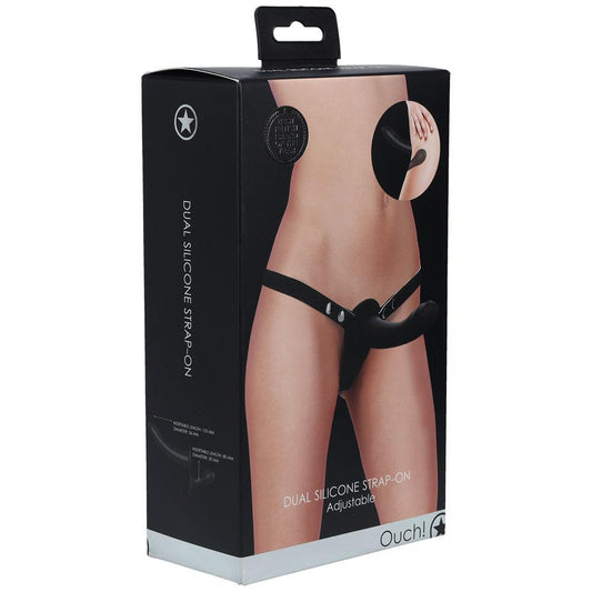 OUCH! Dual Silicone Strap-On - Black - Black Double Ended Strap-On - OU859BLK