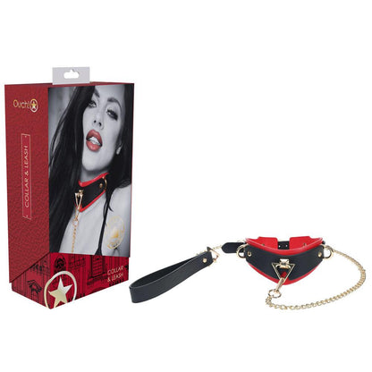 OUCH! Milan Collection - Collar with Leash - Black/Red Restraint - OU962BLKRD