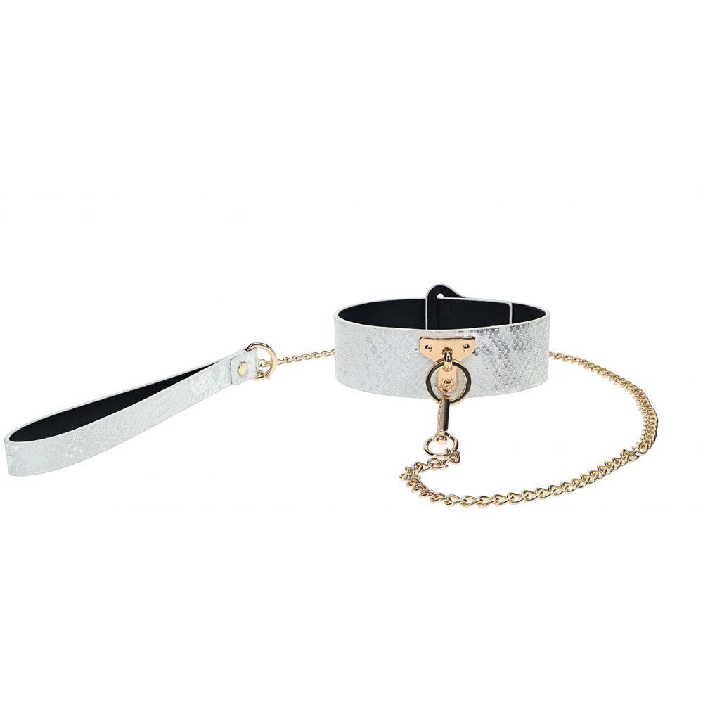 OUCH! Florence Collection - Collar with Leash - White Restraint - OU998WHT