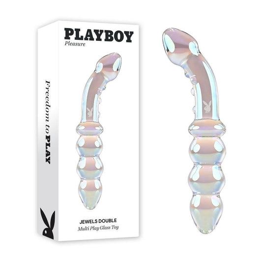 Playboy Pleasure JEWELS DOUBLE - Clear Glass 17.1 cm Double Ended Dildo - PB-GL-4257-2