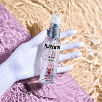 Playboy Pleasure SLICK STRAWBERRY - 60 ml - Strawberry Flavoured Water Based Lubricant - 60 ml Bottle - PB-LQ-2215-2