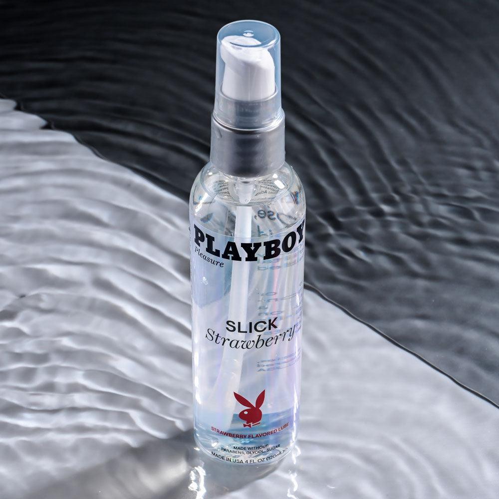 Playboy Pleasure SLICK STRAWBERRY - 120 ml - Strawberry Flavoured Water Based Lubricant - 120 ml Bottle - PB-LQ-2932-2