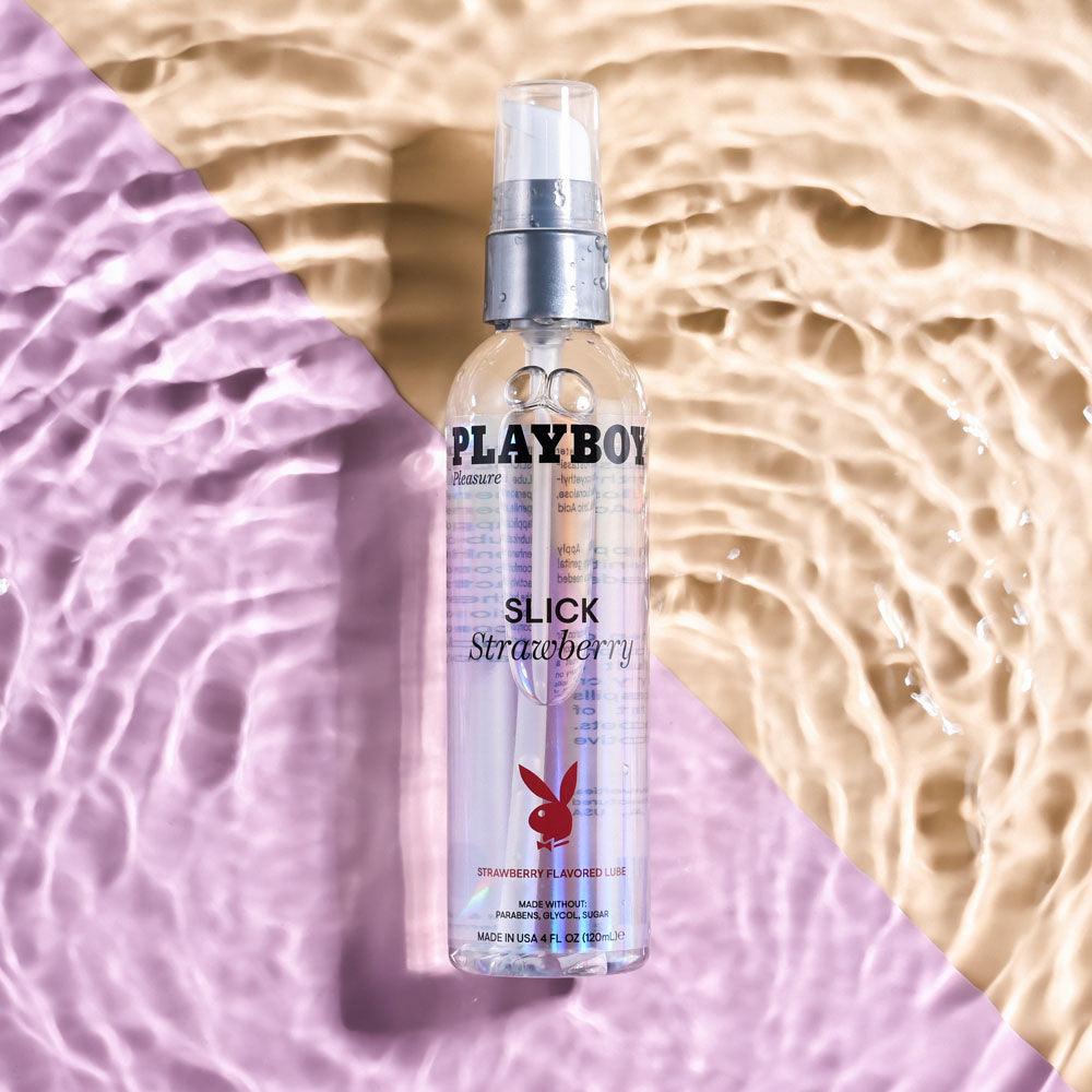 Playboy Pleasure SLICK STRAWBERRY - 120 ml - Strawberry Flavoured Water Based Lubricant - 120 ml Bottle - PB-LQ-2932-2