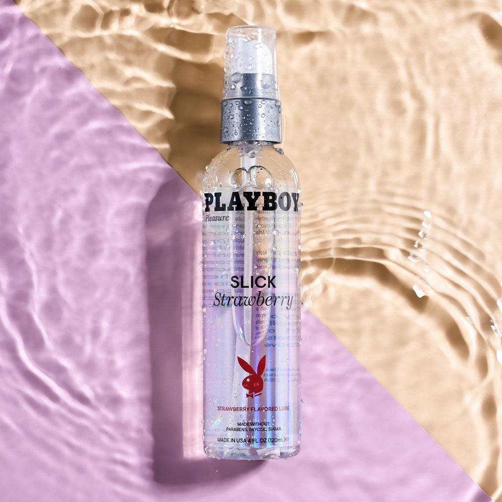 Playboy Pleasure SLICK STRAWBERRY - 120 ml - Strawberry Flavoured Water Based Lubricant - 120 ml Bottle - PB-LQ-2932-2