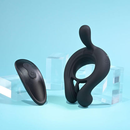 Playboy Pleasure TRIPLE PLAY - Black USB Rechargeable Cock Ring with Wireless Remote - PB-RS-1355-2