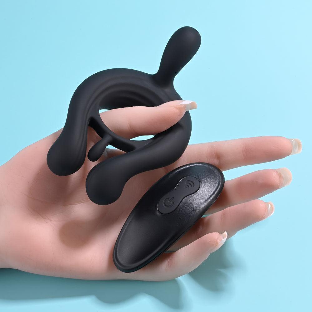 Playboy Pleasure TRIPLE PLAY - Black USB Rechargeable Cock Ring with Wireless Remote - PB-RS-1355-2