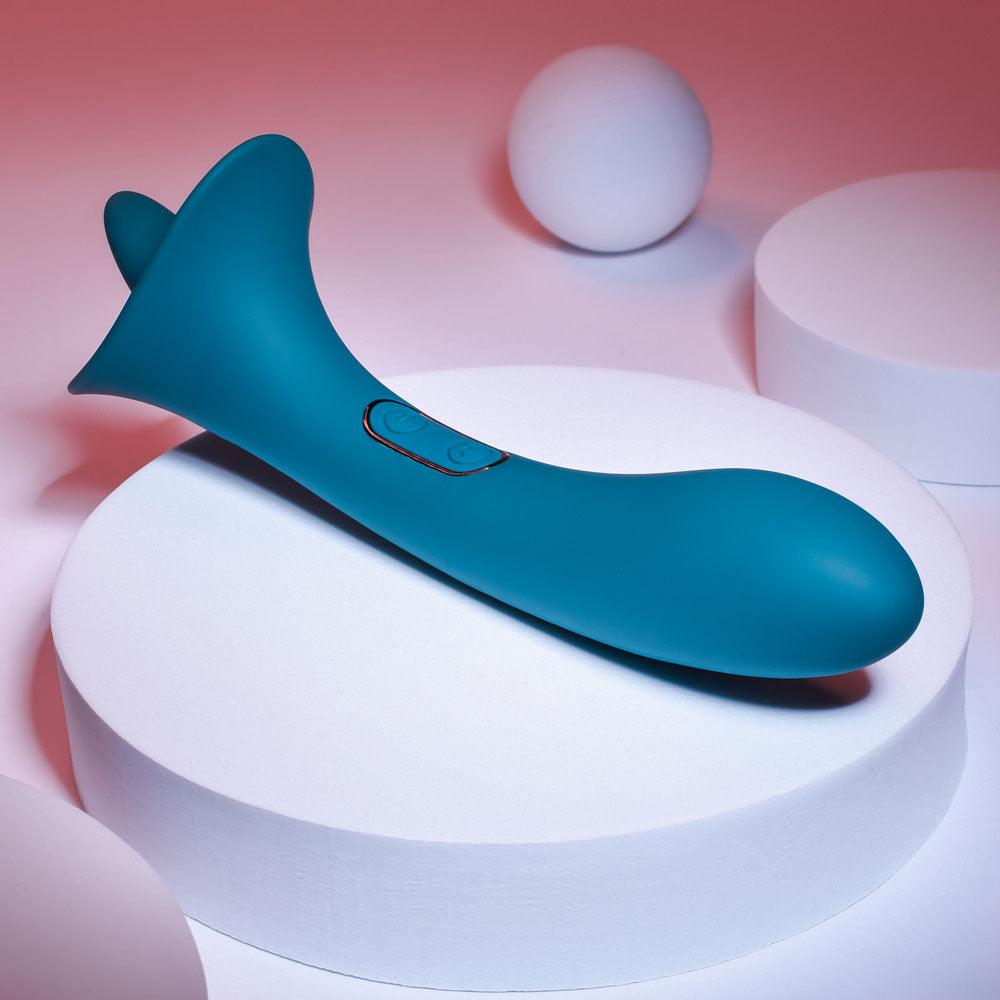 Playboy Pleasure TRUE INDULGENCE - Teal 21.3 cm USB Rechargeable Vibrator with Flicking Tip - PB-RS-1560-2