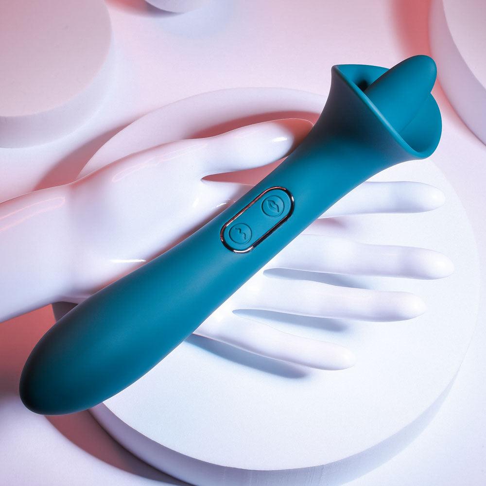 Playboy Pleasure TRUE INDULGENCE - Teal 21.3 cm USB Rechargeable Vibrator with Flicking Tip - PB-RS-1560-2