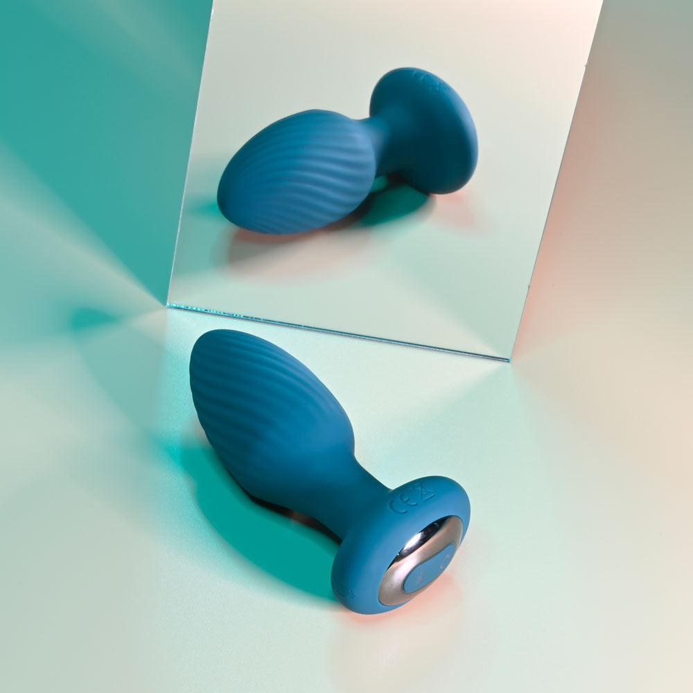 Playboy Pleasure SPINNING TAIL TEASER - Blue 9.7 cm USB Rechargeable Vibrating & Rotating Butt Plug with Wireless Remote - PB-RS-2321-2