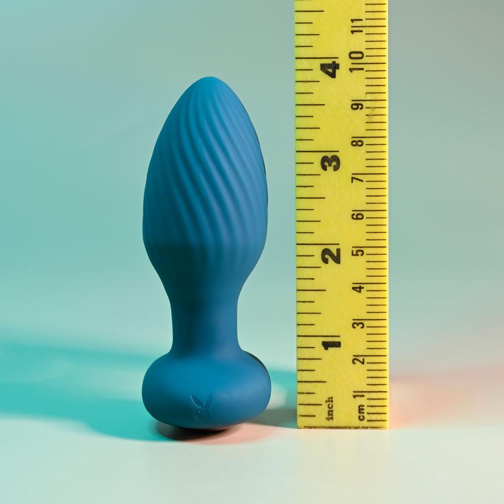 Playboy Pleasure SPINNING TAIL TEASER - Blue 9.7 cm USB Rechargeable Vibrating & Rotating Butt Plug with Wireless Remote - PB-RS-2321-2