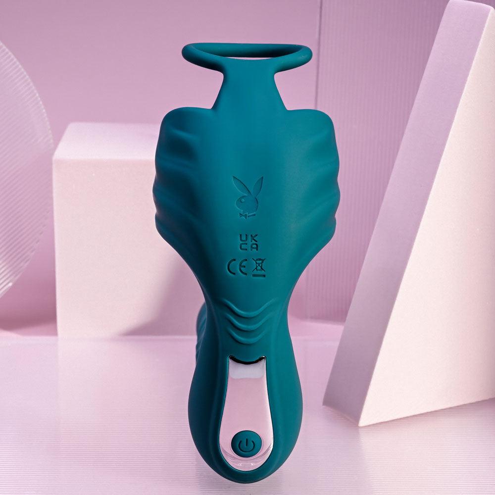 Playboy Pleasure BRING IT ON - Teal USB Rechargeable Thrusting Anal Plug with Cock Ring - PB-RS-3755-2