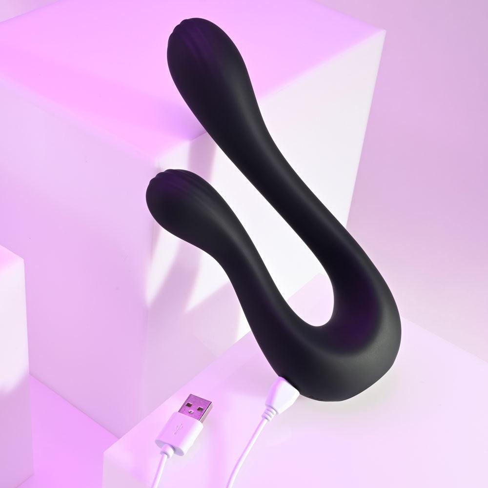 Playboy Pleasure THE SWAN - Black USB Rechargeable Dual Ended Vibrator - PB-RS-4295-2