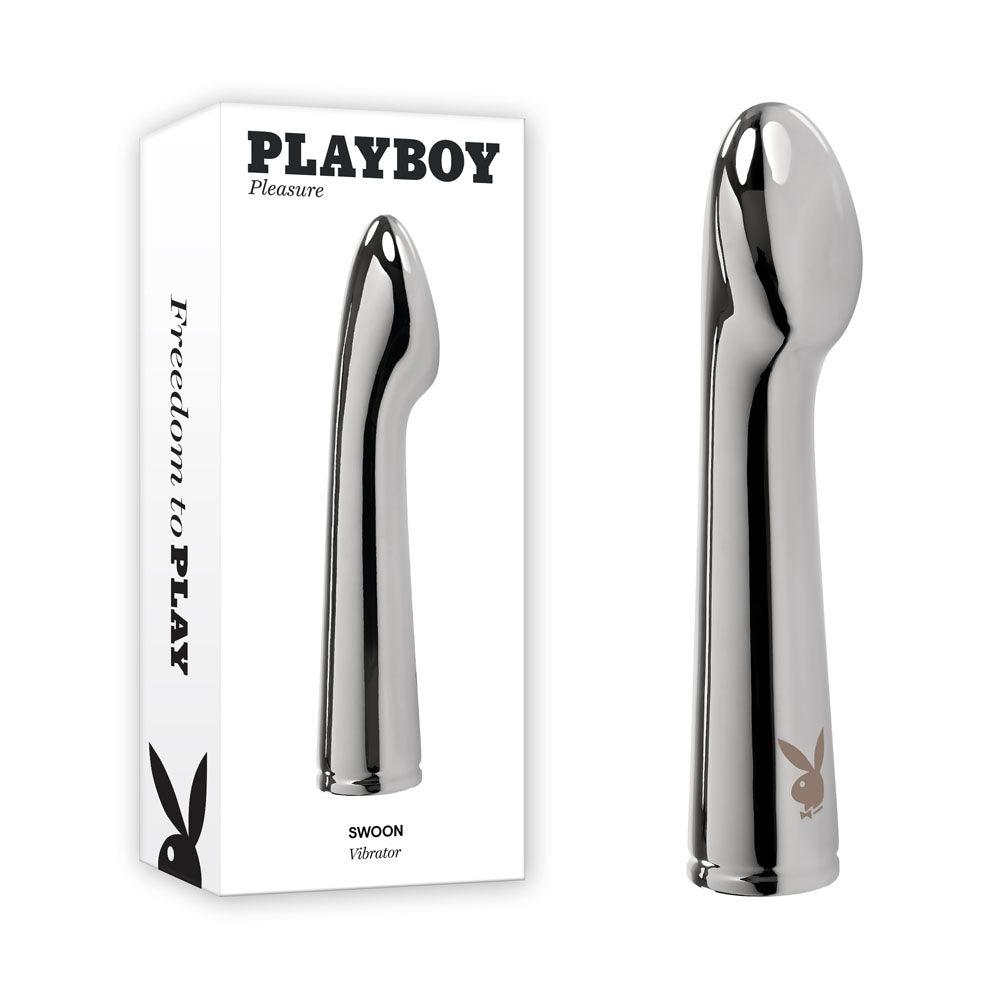 Playboy Pleasure SWOON - Chrome 14 cm USB Rechargeable Vibrator - PB-RS-4301-2