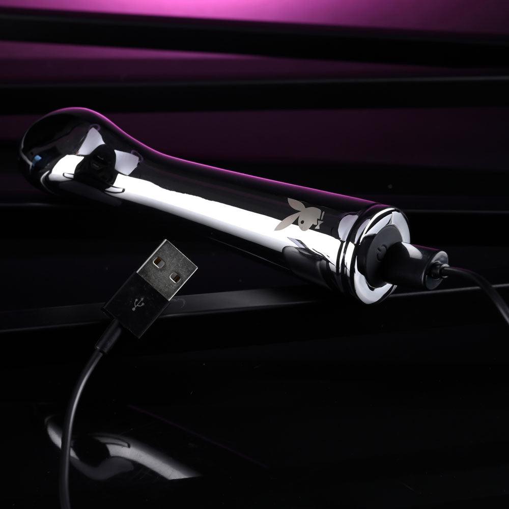 Playboy Pleasure SWOON - Chrome 14 cm USB Rechargeable Vibrator - PB-RS-4301-2