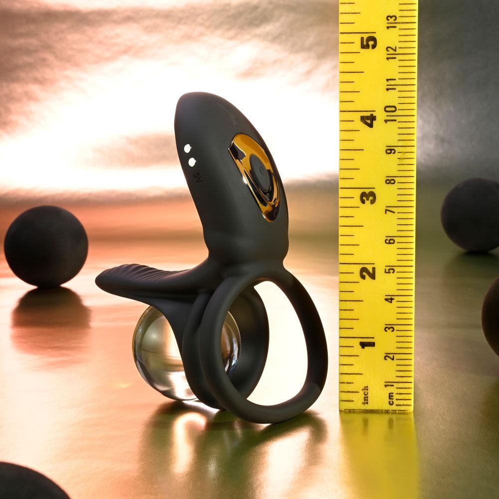 Playboy Pleasure JUST RIGHT - Black USB Rechargeable Vibrating Cock & Balls Rings - PB-RS-4578-2