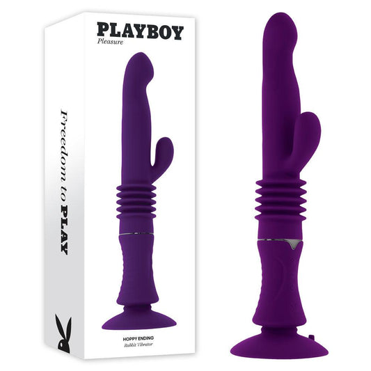 Playboy Pleasure HOPPY ENDING - Purple 29.2 cm USB Rechargeable Thrusting Rabbit Vibrator - PB-RS-4585-2