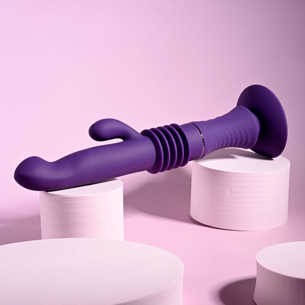 Playboy Pleasure HOPPY ENDING - Purple 29.2 cm USB Rechargeable Thrusting Rabbit Vibrator - PB-RS-4585-2