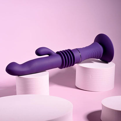 Playboy Pleasure HOPPY ENDING - Purple 29.2 cm USB Rechargeable Thrusting Rabbit Vibrator - PB-RS-4585-2