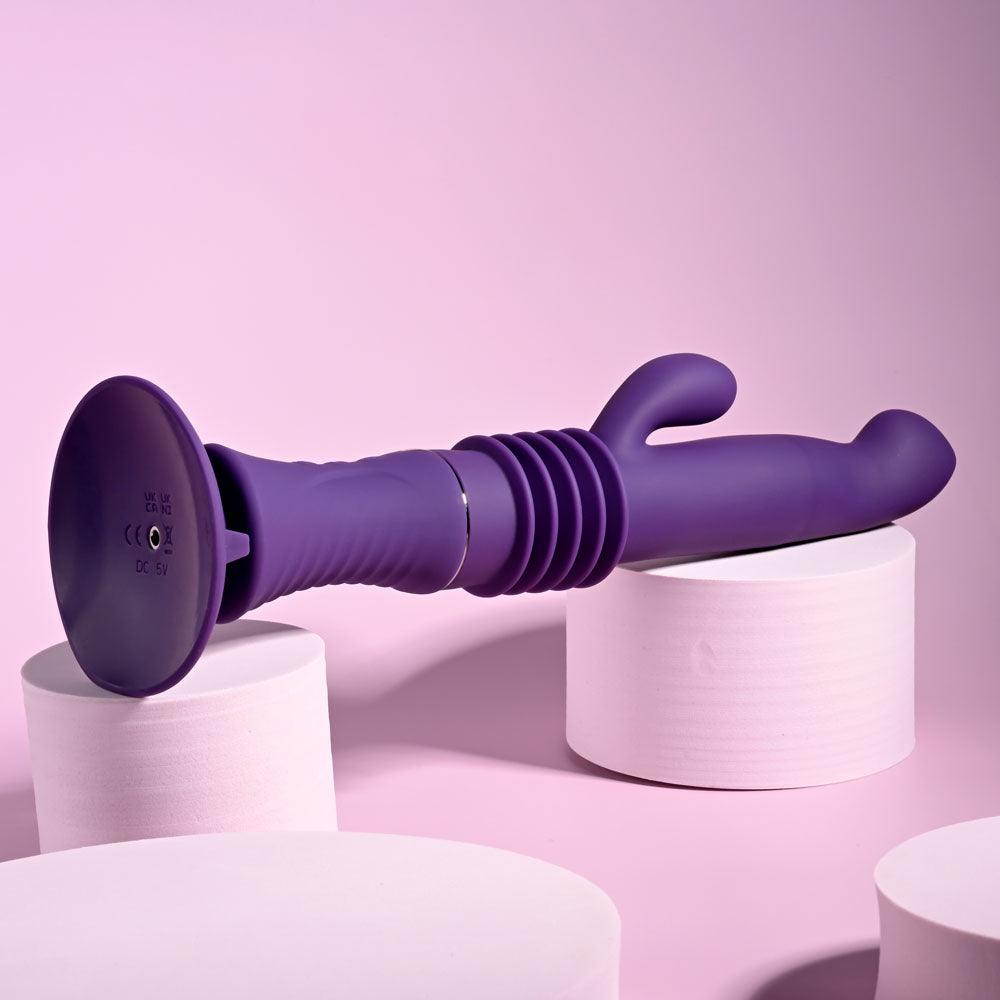 Playboy Pleasure HOPPY ENDING - Purple 29.2 cm USB Rechargeable Thrusting Rabbit Vibrator - PB-RS-4585-2