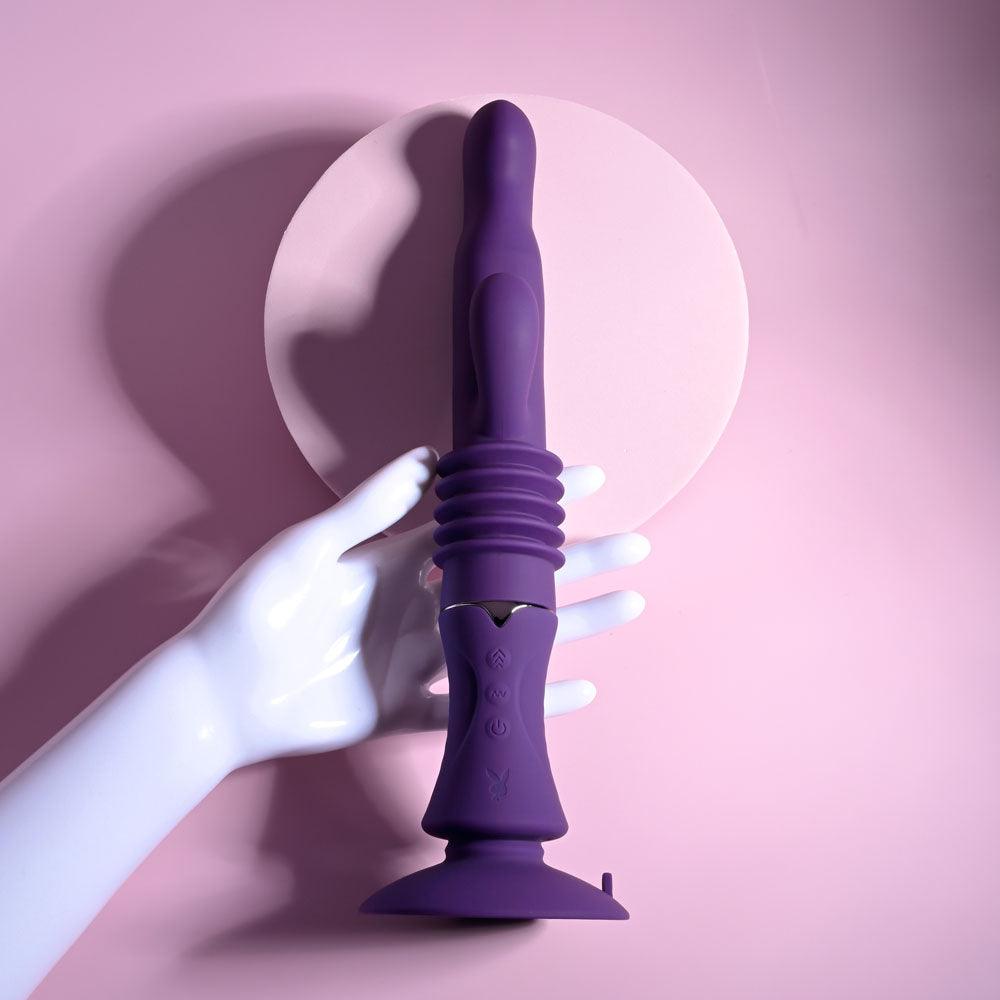 Playboy Pleasure HOPPY ENDING - Purple 29.2 cm USB Rechargeable Thrusting Rabbit Vibrator - PB-RS-4585-2