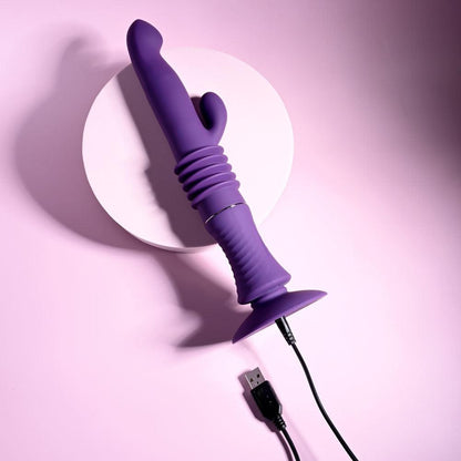 Playboy Pleasure HOPPY ENDING - Purple 29.2 cm USB Rechargeable Thrusting Rabbit Vibrator - PB-RS-4585-2