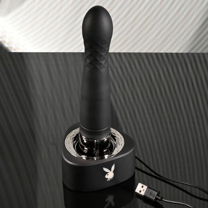 Playboy Pleasure PLEASURE ZONE - Black 21.4 cm Rechargeable Vibrator with USB Charging Dock - PB-RS-4639-2