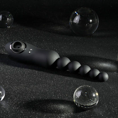 Playboy Pleasure LET IT BEAD - Black 23.1 cm USB Rechargeable Vibrating Anal Beads with Clitoral Suction - PB-RS-4684-2