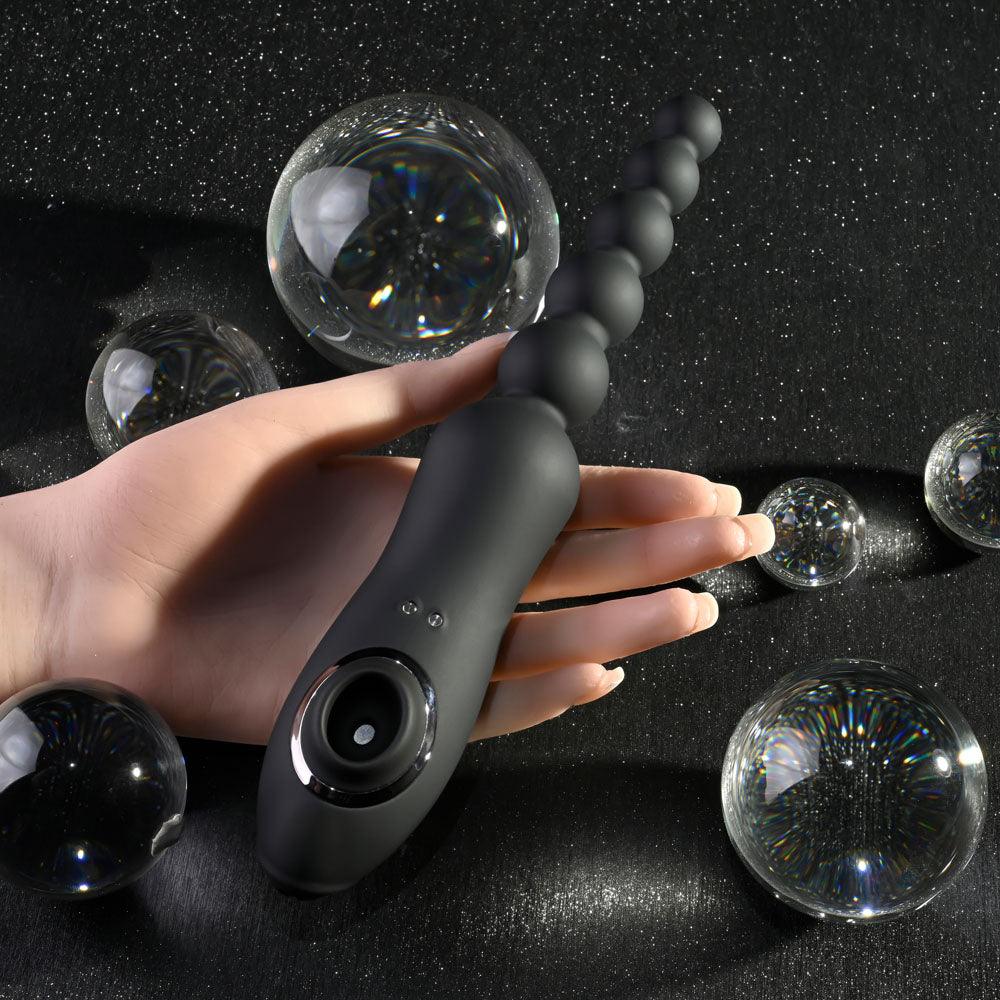 Playboy Pleasure LET IT BEAD - Black 23.1 cm USB Rechargeable Vibrating Anal Beads with Clitoral Suction - PB-RS-4684-2