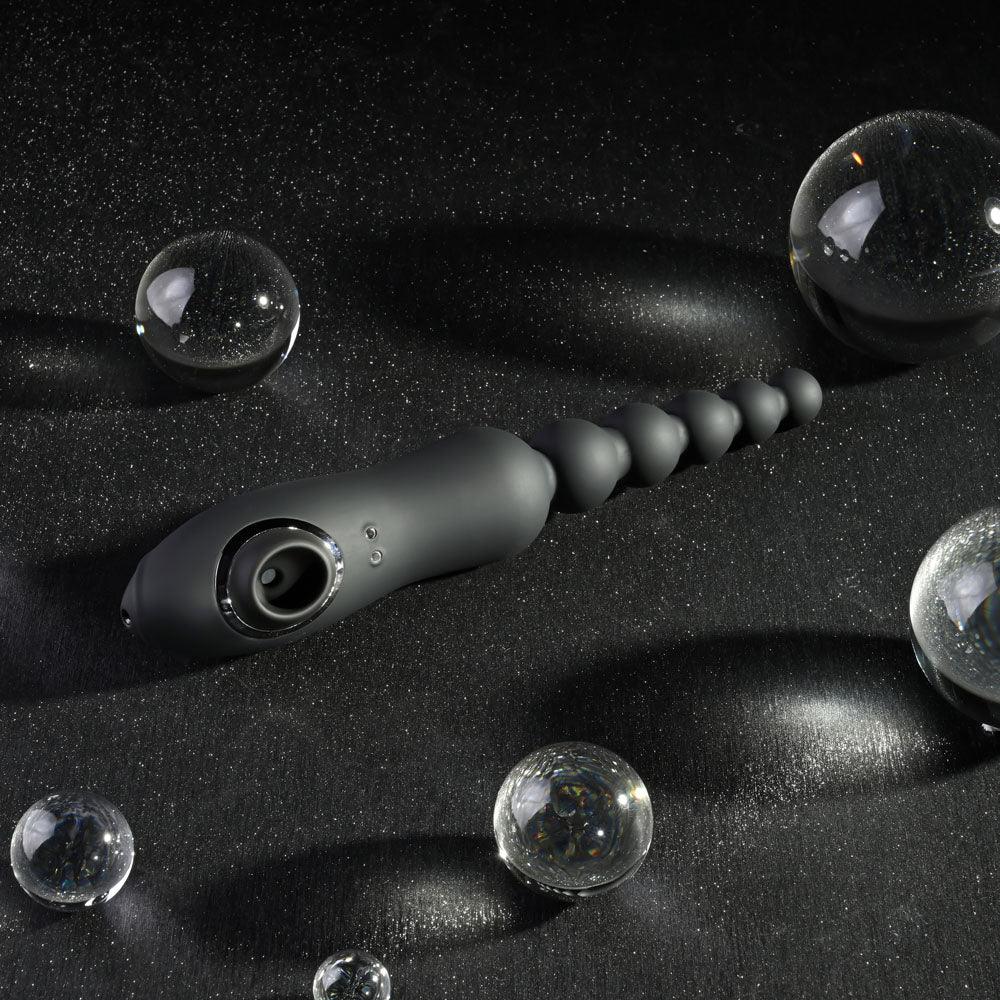 Playboy Pleasure LET IT BEAD - Black 23.1 cm USB Rechargeable Vibrating Anal Beads with Clitoral Suction - PB-RS-4684-2