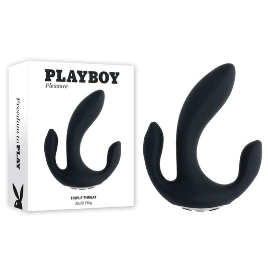 Playboy Pleasure TRIPLE THREAT - Black USB Rechargeable Triple Probe Vibrator - PB-RS-4738-2