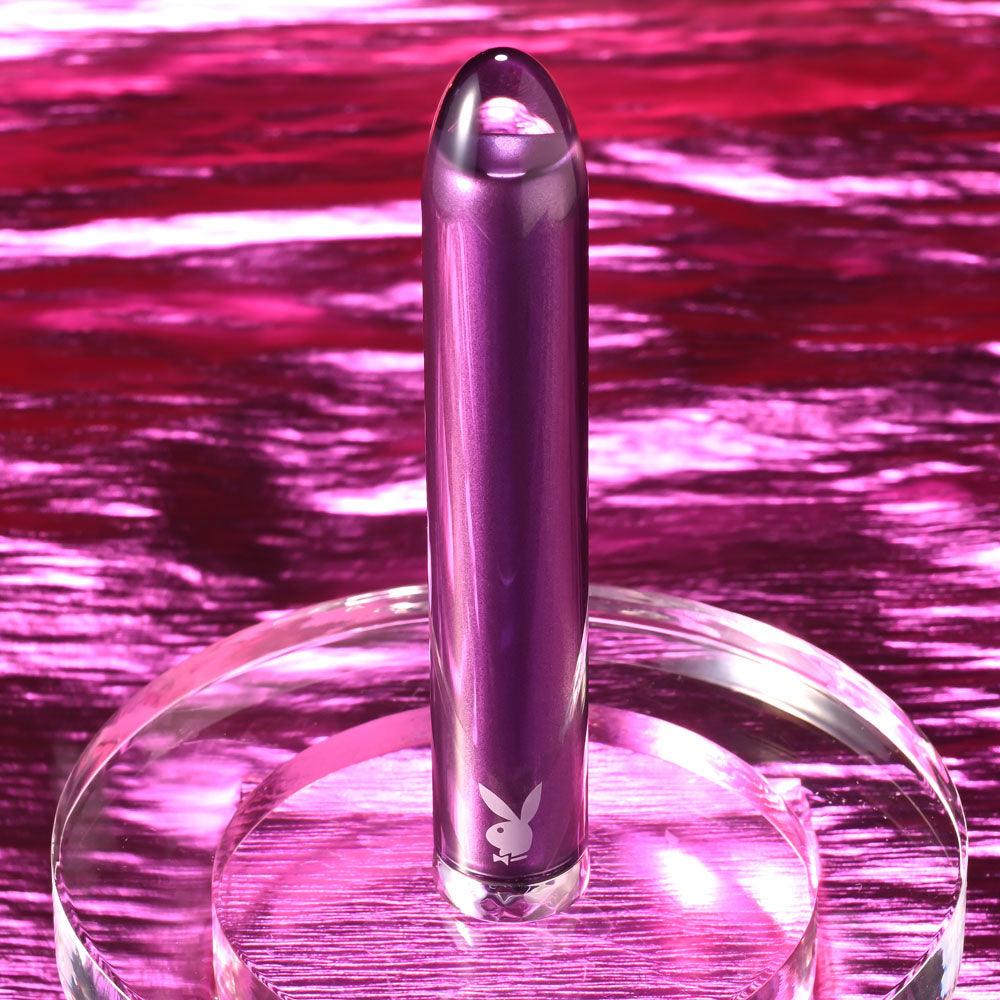 Playboy Pleasure AMETHYST - Purple 12.4 cm USB Rechargeable Glass Tipped Mini Vibrator - PB-RS-5322-2