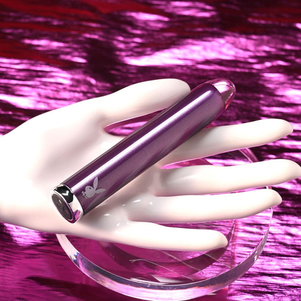 Playboy Pleasure AMETHYST - Purple 12.4 cm USB Rechargeable Glass Tipped Mini Vibrator - PB-RS-5322-2