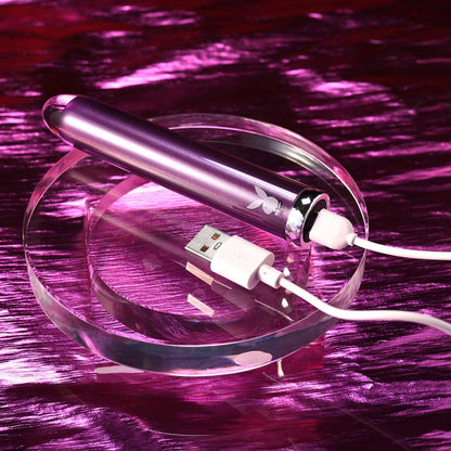 Playboy Pleasure AMETHYST - Purple 12.4 cm USB Rechargeable Glass Tipped Mini Vibrator - PB-RS-5322-2