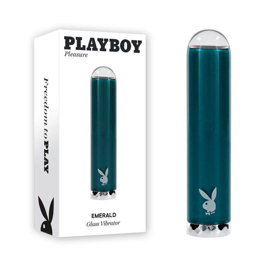 Playboy Pleasure EMERALD - Blue 9.1 cm USB Rechargeable Glass Tipped Bullet - PB-RS-5339-2