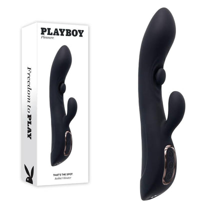 Playboy Pleasure THATS THE SPOT - Black 23.3 cm USB Rechargeable Rabbit Vibrator with G-Spot Tapper - PB-RS-5483-2