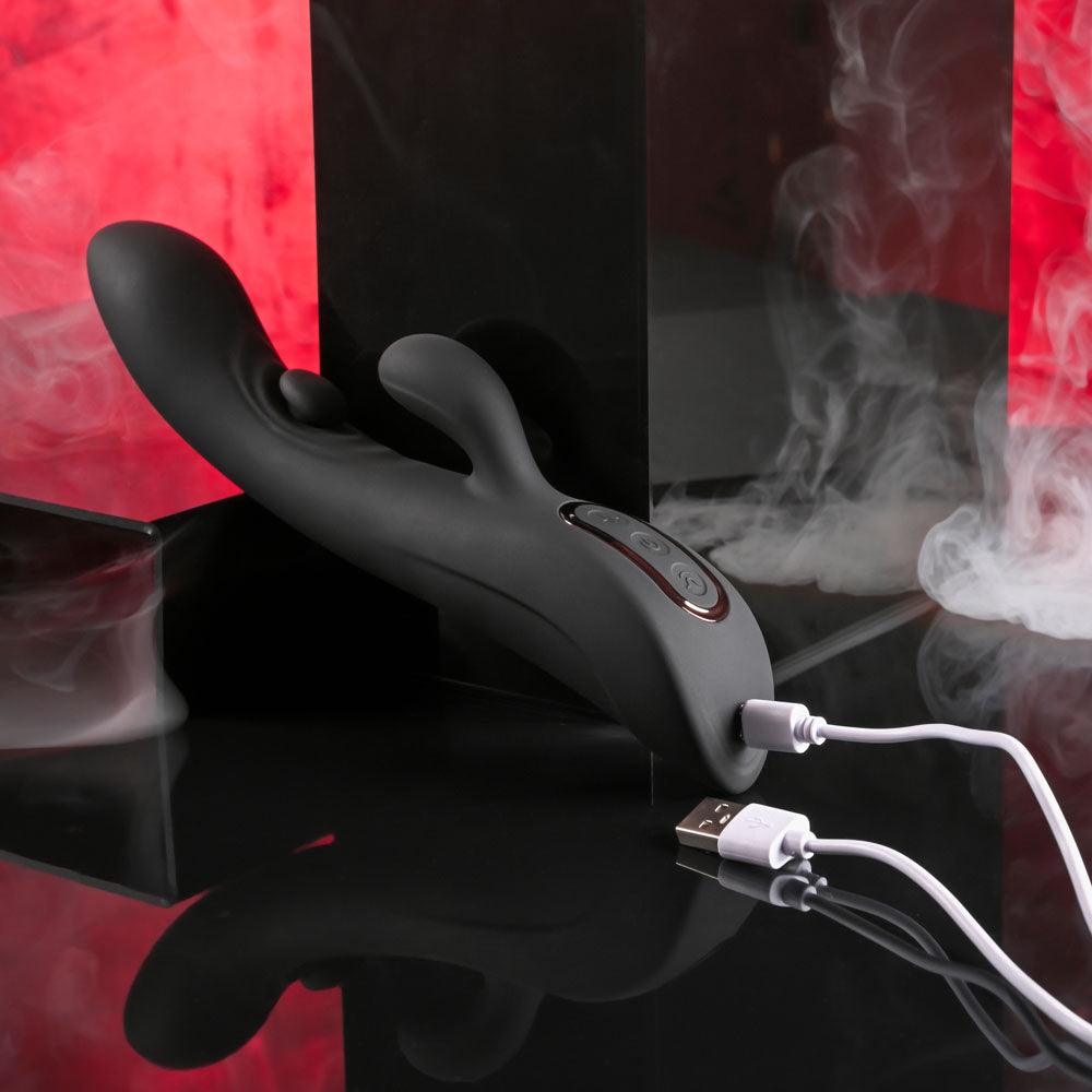 Playboy Pleasure THATS THE SPOT - Black 23.3 cm USB Rechargeable Rabbit Vibrator with G-Spot Tapper - PB-RS-5483-2