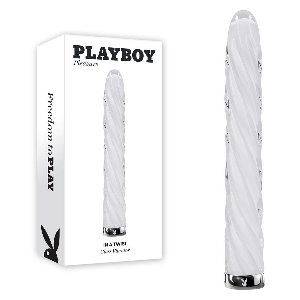 Playboy Pleasure IN A TWIST - White Glass 17.5 cm USB Rechargeable Vibrator - PB-RS-5612-2