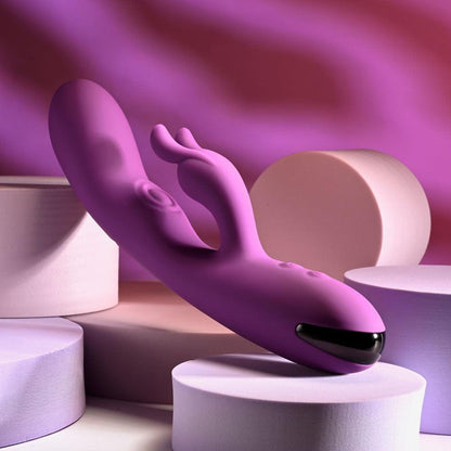 Playboy Pleasure BUSY BUNNY - Purple 22.6 cm USB Rechargeable Rabbit Vibrator with Tapping Shaft - PB-RS-5636-2