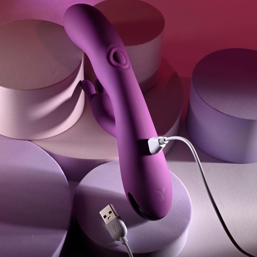 Playboy Pleasure BUSY BUNNY - Purple 22.6 cm USB Rechargeable Rabbit Vibrator with Tapping Shaft - PB-RS-5636-2