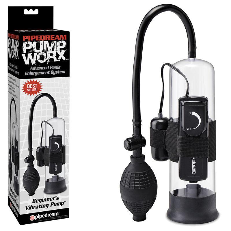 Pump Worx Beginner's Vibrating Pump - Clear/Black Vibrating Penis Pump - PD3250-23