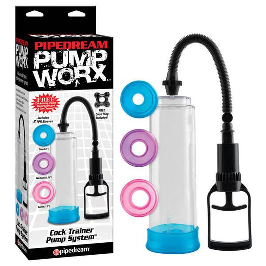 Pump Worx Cock Trainer Pump System - Clear Penis Pump with 3 Sleeves - PD3285-00