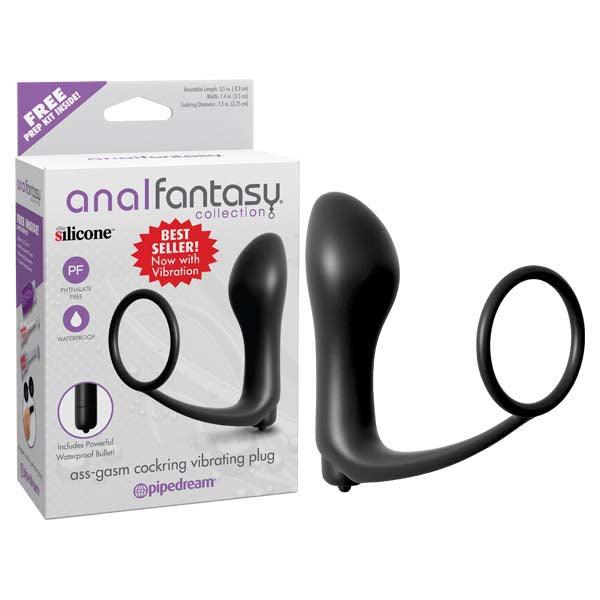 Anal Fantasy Collection Ass-gasm Cockring Plug - Black Vibrating Butt Plug with Cock Ring - PD4684-23