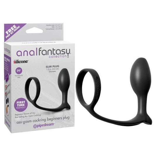 Anal Fantasy Collection Ass-Gasm Cock Ring Beginners Plug - Black Cock Ring with Anal Plug - PD4693-23