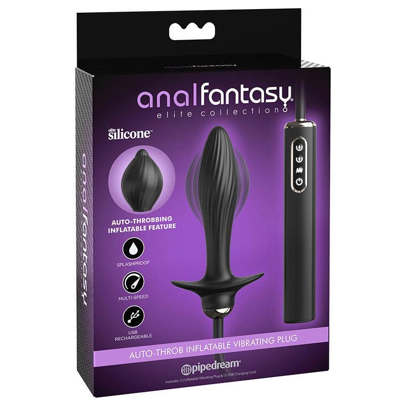 Anal Fantasy Elite Auto Throb Inflatable Vibrating Plug - Black 13 cm USB Rechargeable Inflatating Butt Plug - PD4791-23