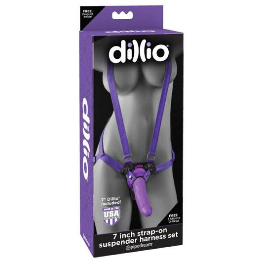 Dillio 7'' Strap-On Suspender Harness Set - Purple 17.8 cm Strap-On with Suspender Harness - PD5316-12