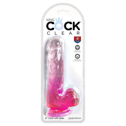 King Cock Clear 6'' Cock with Balls - Pink - Pink 15.2 cm Dong - PD5752-11