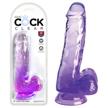 King Cock Clear 6'' Cock with Balls - Purple - Purple 15.2 cm Dong - PD5752-12