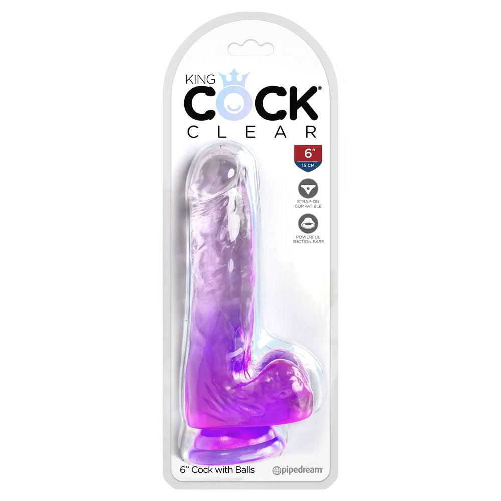 King Cock Clear 6'' Cock with Balls - Purple - Purple 15.2 cm Dong - PD5752-12